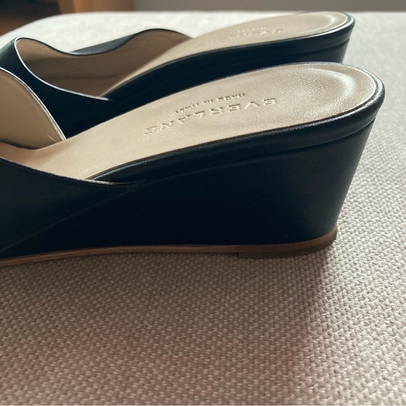 Everlane Black Italian Leather Wedge Sandals, Size 8.5 - Picture 3 of 9